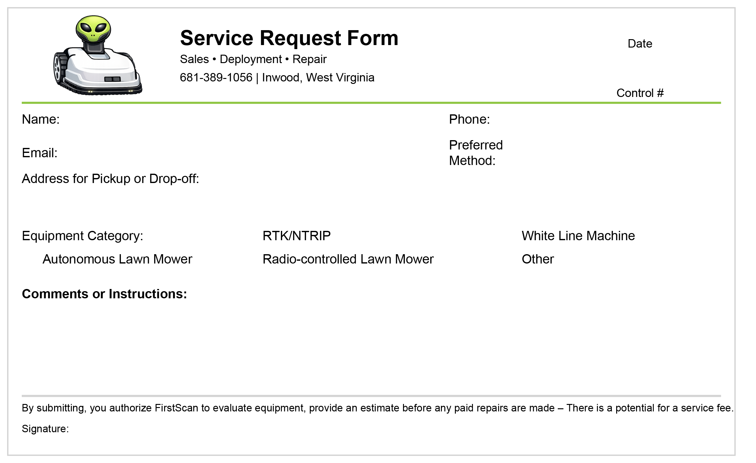 First Scan service request form background